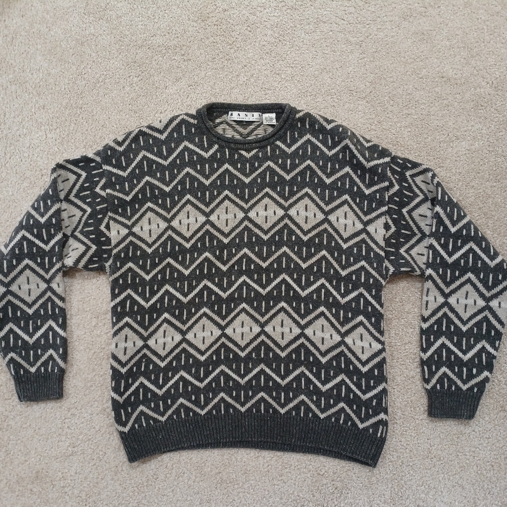 Vintage Basix Fenn Wright & Manson Men's Sweater Geometric Gray Size: L